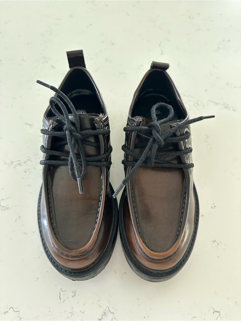 Zara Lace Up Penny Loafers lug sole